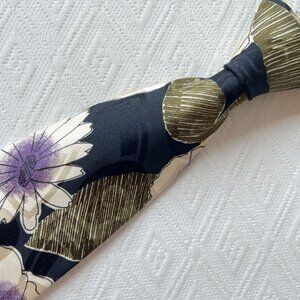 Modules silk tie black green purple floral Made in Japan retro